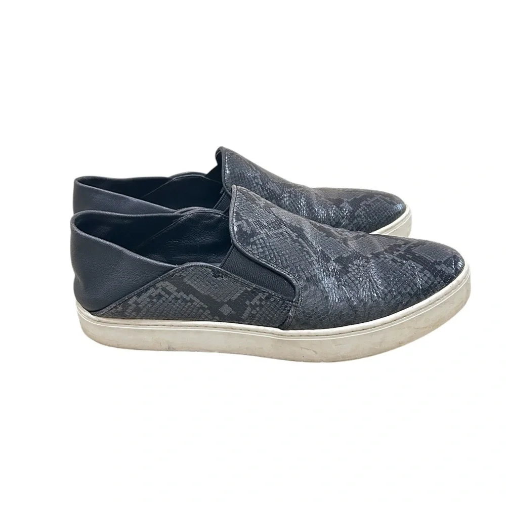 Vince Black/gray Flats Comfortable Slip-On Loafers leather python print 8/eu 38